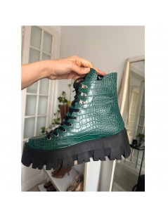 Bocanci dama Piele Naturala Verde Print Combat - The5thelement.ro