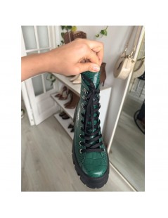 Bocanci dama Piele Naturala Verde Print Combat - The5thelement.ro