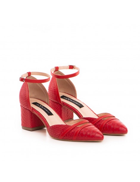 Pantofi cu toc gros piele Rosu Adele - The5thelement.ro