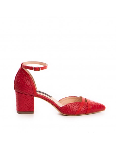 Pantofi cu toc gros piele Rosu Adele - The5thelement.ro