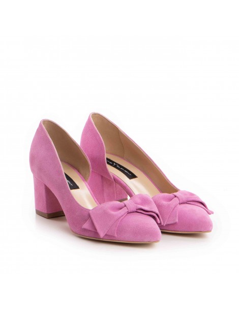 Pantofi stiletto piele naturala Roz Bow Cut - The5thelement.ro