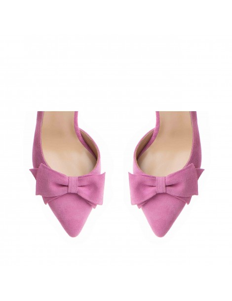 Pantofi stiletto piele naturala Roz Bow Cut - The5thelement.ro
