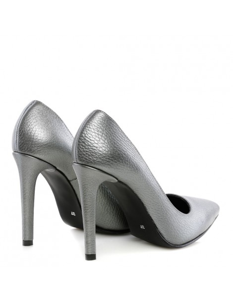 Pantofi Stiletto Piele Naturala Argintiu Metallic - The5thelement.ro