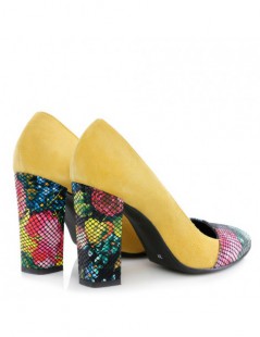 Pantofi dama Yellow Flowers Piele Naturala - The5thelement.ro