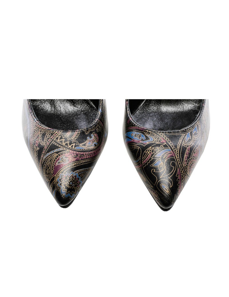 Pantofi stiletto piele naturala Negru Baroko
