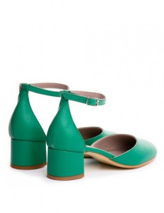 Pantofi cu toc gros piele Verde Cinderella - The5thelement.ro