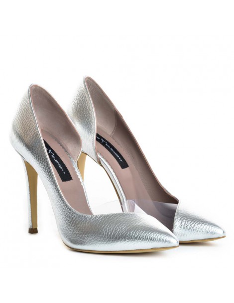 Pantofi mireasa piele naturala Argintiu Leila - The5thelement.ro
