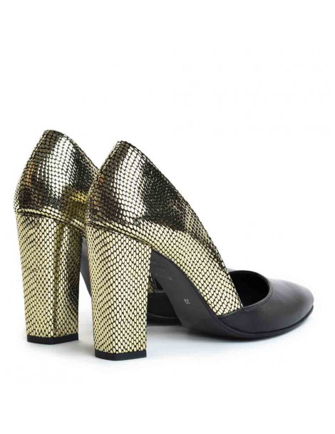 Pantofi dama Auriu Block Piele Naturala - The5thelement.ro