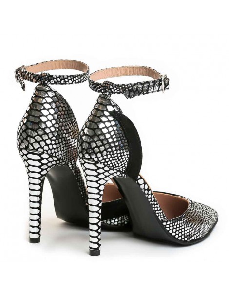 Pantofi stiletto piele naturala Argintiu Luna - The5thelement.ro
