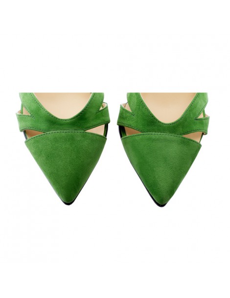 Pantofi stiletto piele naturala Verde Cut Out - The5thelement.ro