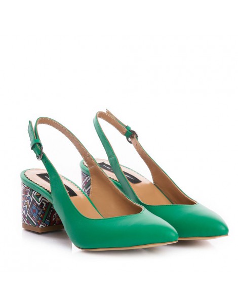 Pantofi Stiletto Piele Naturala Verde Kate - The5thelement.ro