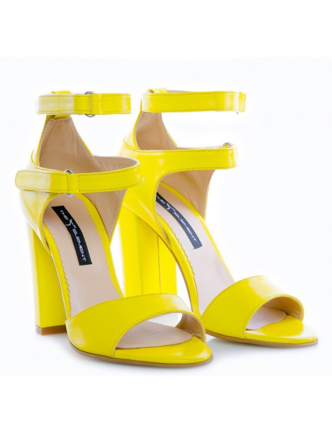 Sandale piele toc gros Strap Zone Yellow - The5thelement.ro