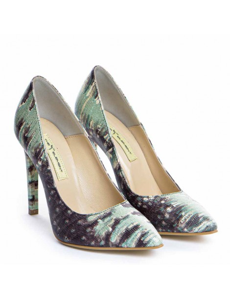 Pantofi stiletto piele naturala Clasic Verde Patinat - The5thelement.ro