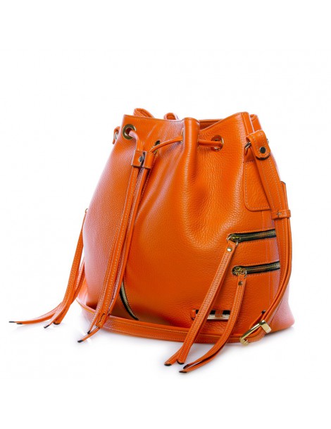 Geanta Piele Naturala Dama Orange Zip Bucket Bag - The5thelement.ro