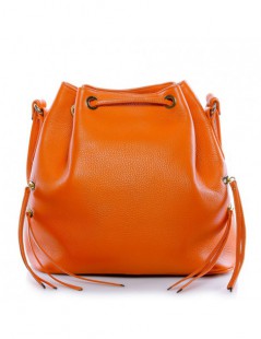 Geanta Piele Naturala Dama Orange Zip Bucket Bag - The5thelement.ro