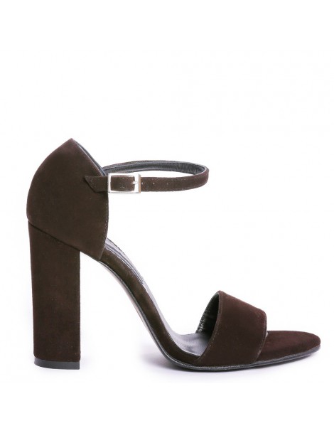 Sandale piele toc gros Simple Block Brown - The5thelement.ro