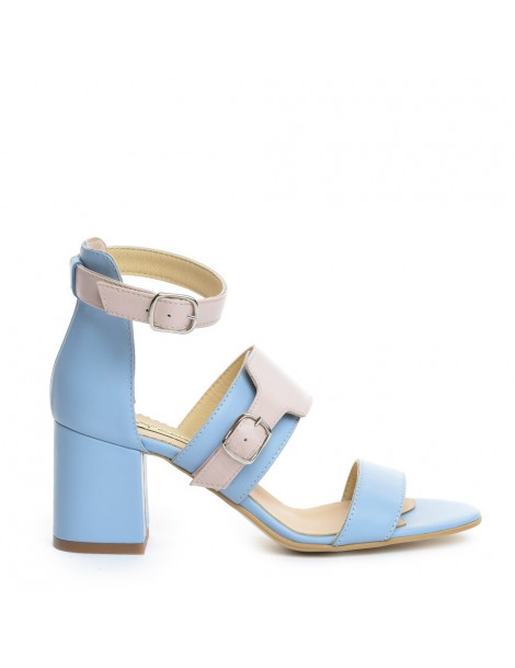 Sandale piele toc gros Strappy Pink Blue Block - The5thelement.ro