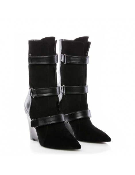 Ghete dama cu platforma Urban Negru Piele Naturala - The5thelement.ro
