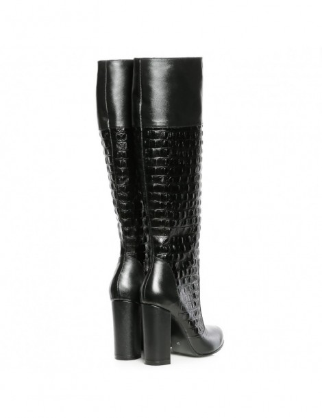 Cizme dama Long Boots Negru Print Piele Naturala - The5thelement.ro