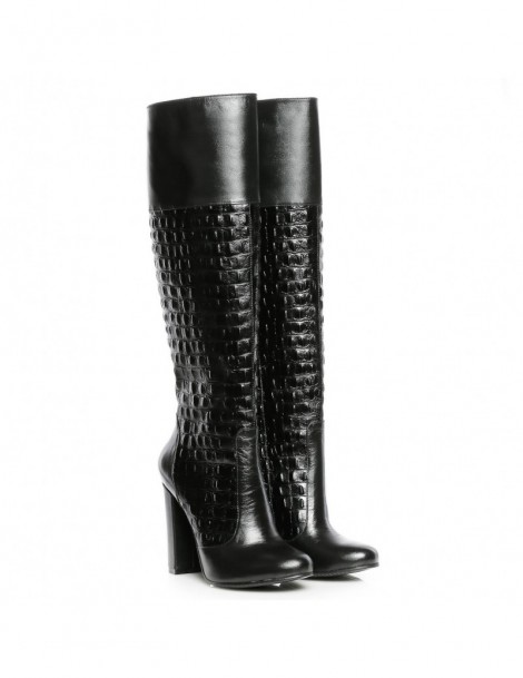 Cizme dama Long Boots Negru Print Piele Naturala - The5thelement.ro