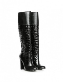 Cizme dama Long Boots Negru Print Piele Naturala - The5thelement.ro