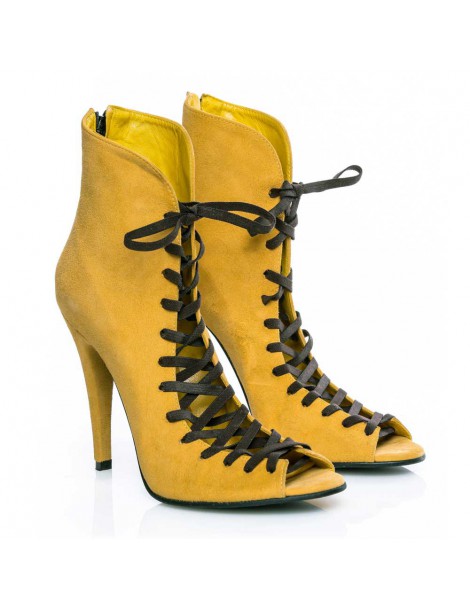Botine dama decupate Street Style Galben Piele Naturala - The5thelement.ro