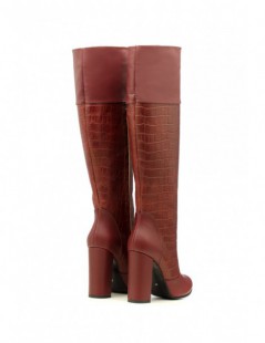 Cizme dama Long Boots Burgundy Print Piele Naturala - The5thelement.ro