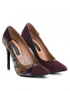 Pantofi stiletto piele naturala Burgundy Vintage Selma - The5thelement.ro