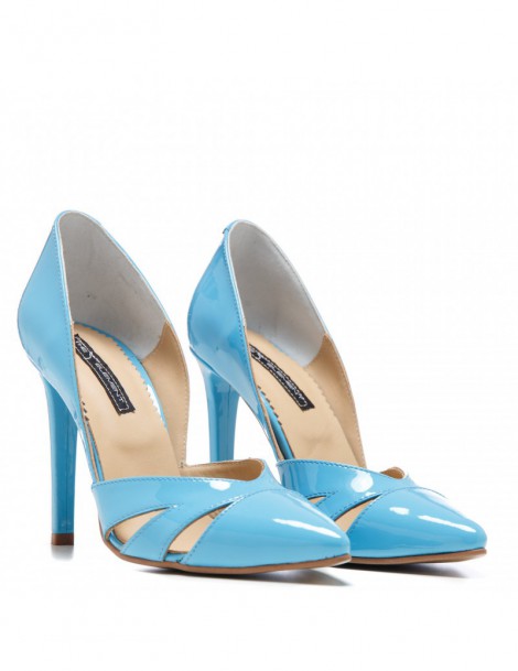 Pantofi stiletto piele naturala Bleu Cut Out - The5thelement.ro