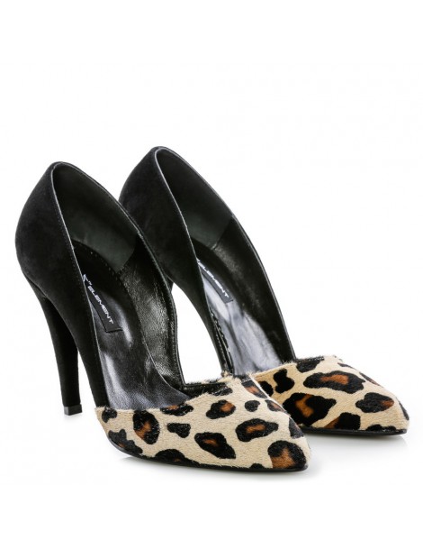Pantofi stiletto piele naturala Black Leopard - The5thelement.ro